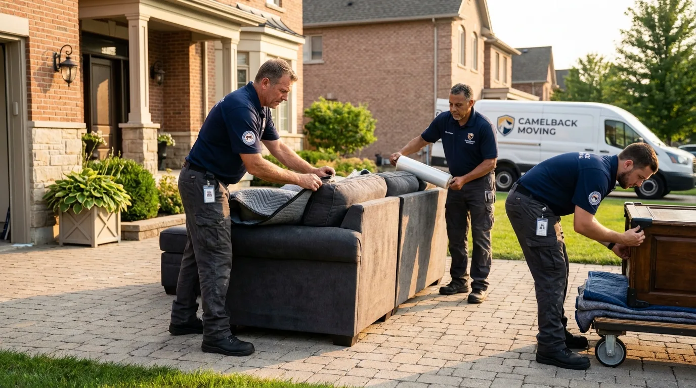 Large estate moving crew wrapping furniture in River Grove, IL