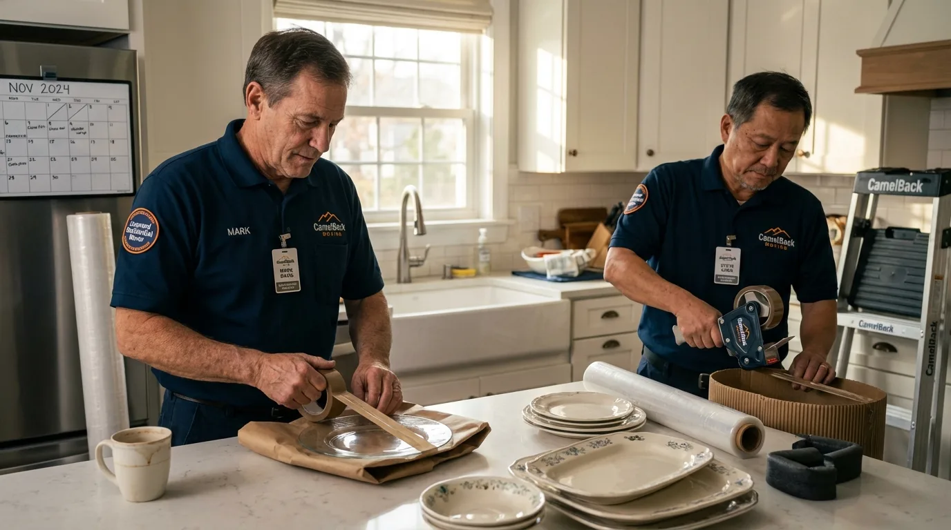 Professional crew packing kitchen dishware in River Grove, IL